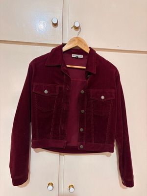 Corduroy jacket used, cropped, red and purple, size S