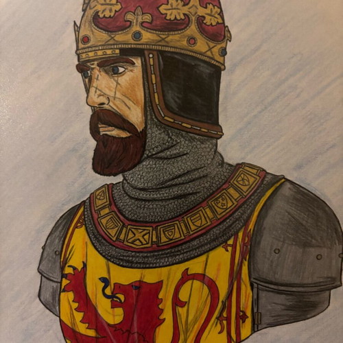 Robert The Bruce painting like new, made with watercolor pencils and markers