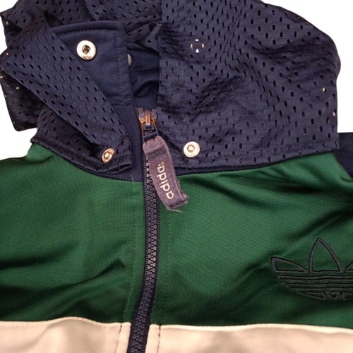 Adidas vintage hooded track jacket used, navy and green colorblock