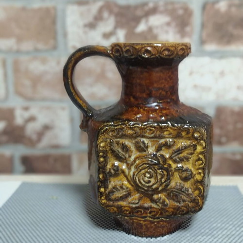 Vintage ceramic vase with handle used, West German Pottery