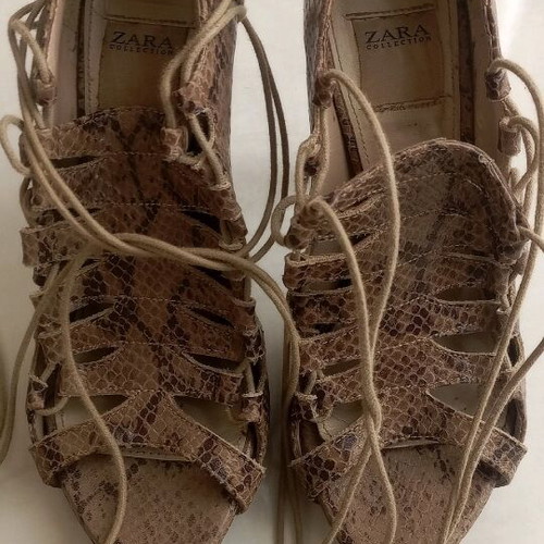 Zara sandals used, brown croco pattern, 12 cm heel, size 36