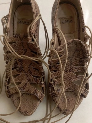 Zara sandals used, brown croco pattern, 12 cm heel, size 36