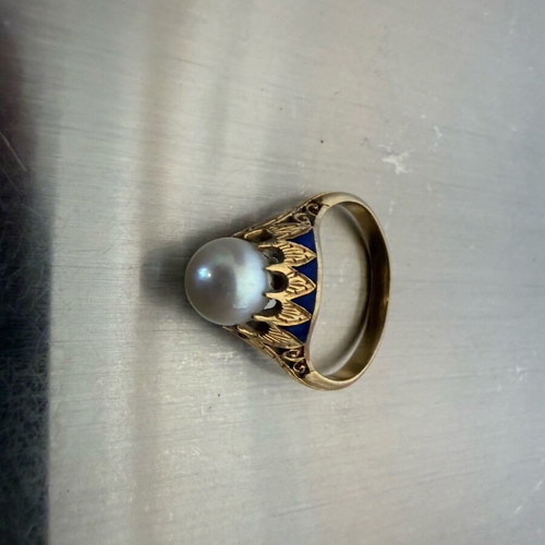 18K gold ring used with pearl