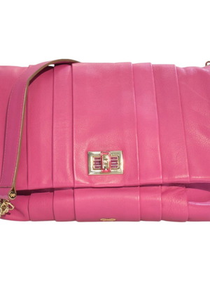 Anya Hindmarch Fuchsia Leather Shoulder Bag Clutch with Pleats like new