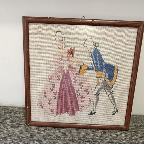 Embroidered textile painting used, framed 30x30 cm