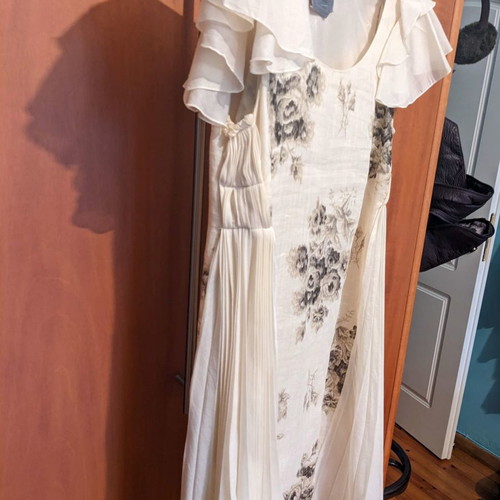 Sportmax linen dress used, beige with floral pattern