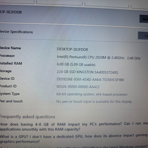Lenovo B590 20206 laptop used, Intel Pentium, 15.6" HD, 6GB RAM, 240GB SSD