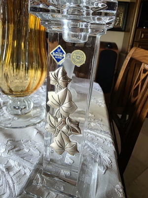 Bohemia Jihlavské Sklárny candle holder like new with silver leaves
