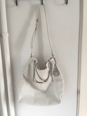 Michael Kors large leather shoulder hobo bag used, white