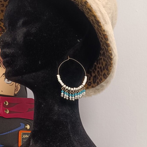 Boho hoop earrings like new, possibly silver, blue beads