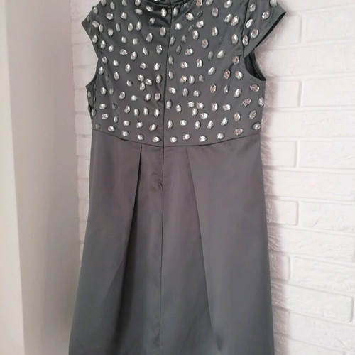 Satin dress gray embroidered with stones like new, size M