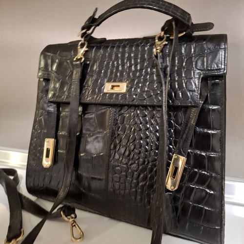 L.Credi vintage handbag and shoulder bag, genuine cow leather, black