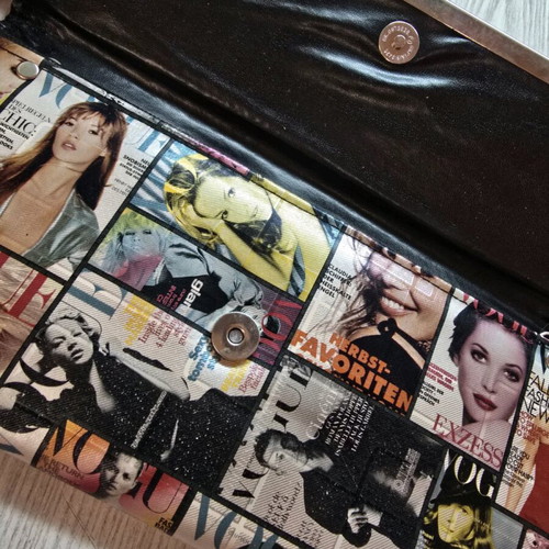 Envelope bag used with newspaper print and silver details