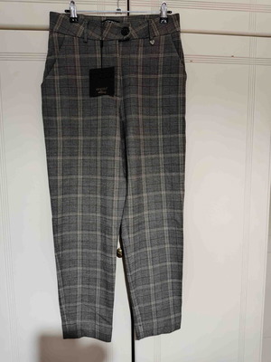 Enzzo plaid elastic pants new, gray, size M