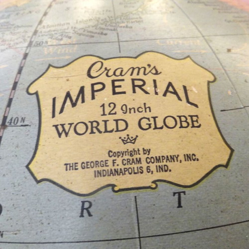 Vintage Atlas Globe on Large Metal Base, Used, 1970s