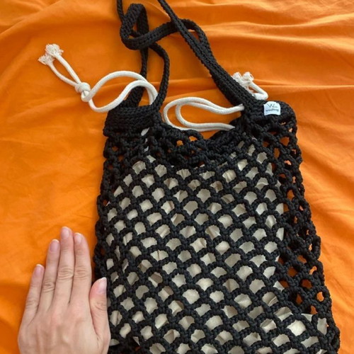 Handmade Bag Woolloop σαν καινούργια ώμου μαύρο και μπεζ