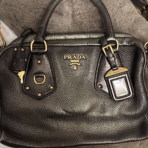 Prada Bowling Leather Handbag Bronze Gold Silver Like New