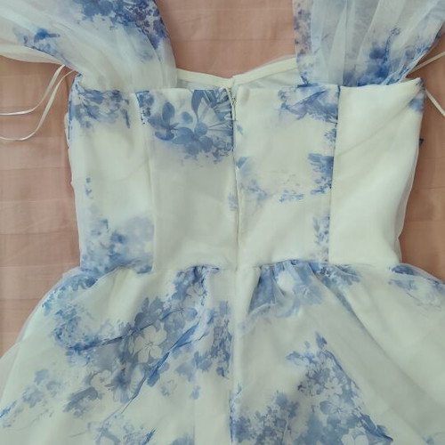 Romantic cocktail mini dress used, white and blue, size XS