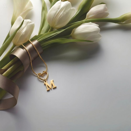 18K Gold Initial M Heart Necklace Stainless Steel New