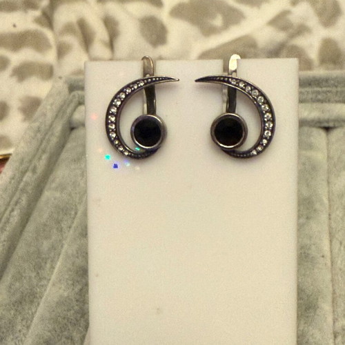 Jenavi silver jewelry set with onyx and Swarovski crystals new