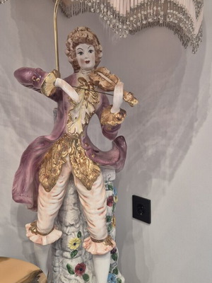 Porcelain floor lamp with violinist figure Rococo style like new, vintage
