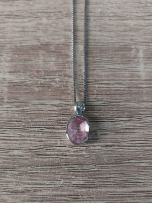 Necklace with pink crystal and 925 silver chain, like new
