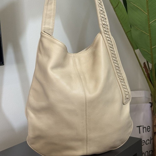 Callista Crafts Leather Hobo Shoulder Bag cream beige used