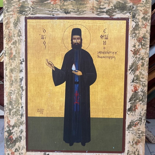 Saint Ephraim handmade icon new 30x40 wood panel