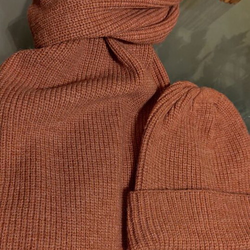 Knitted hat and scarf set new in dark muted apple color