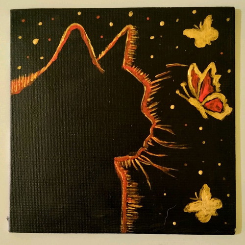 Canvas painting with cat motif new, acrylic 13×13 cm