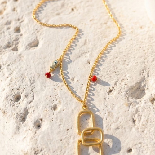 Necklace chain with 14k gold-plated coral pendant new