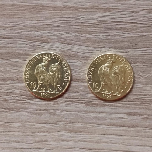 France Lira Rooster 10 Francs 1899 Replica like new, 2 pieces