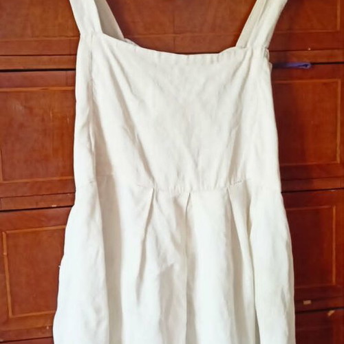Linen dress size M, handmade, silk lining, ecru color