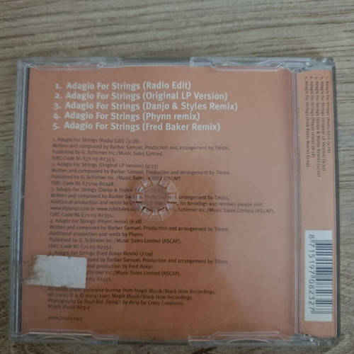 Tiesto Barber's Adagio for Strings CD single used, electronic