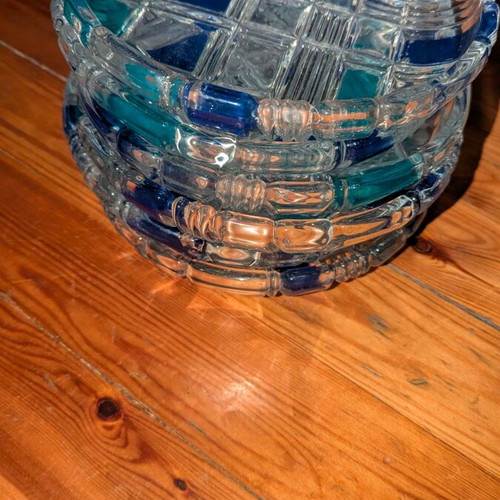Decorative Plates Set of 6 with Blue and Turquoise Cut Glass Design like new