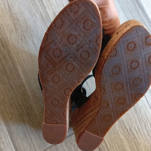 Ugg leather wedge sandals, size 38, black