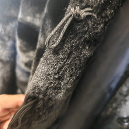 Synthetic fur coat used L/XL black