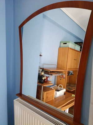 Wooden wall mirror, large with rear mounts, 95x89 cm