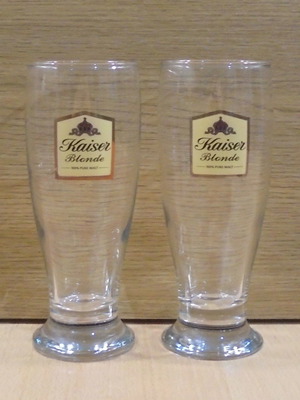 Kaiser Blonde μπίρα σετ δύο μεταχειρισμένων διαφημιστικών ποτηριών
