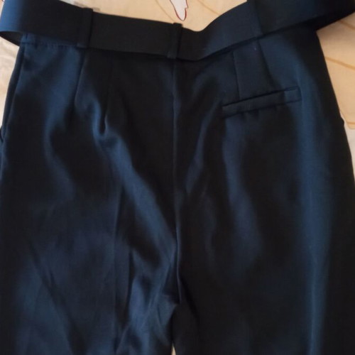 High-waist office pants with pleats and belt, black, size XL