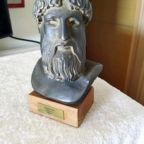Poseidon alabaster bust with green patina
