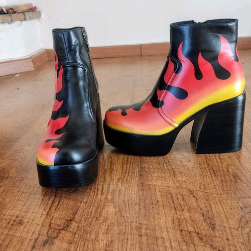 Naked Wolfe ankle boots with eccentric flame pattern, new