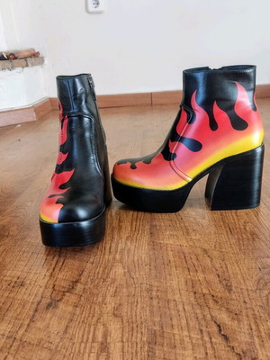 Naked Wolfe ankle boots with eccentric flame pattern, new