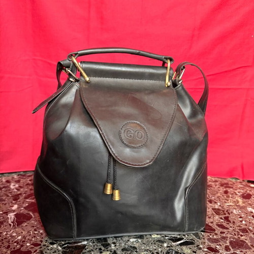 Leather shoulder bag black with gold details used