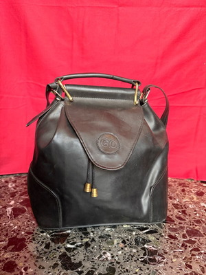 Leather shoulder bag black with gold details used