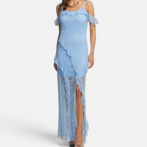 Lynne Maxi Dress new, blue with lace and ruffles