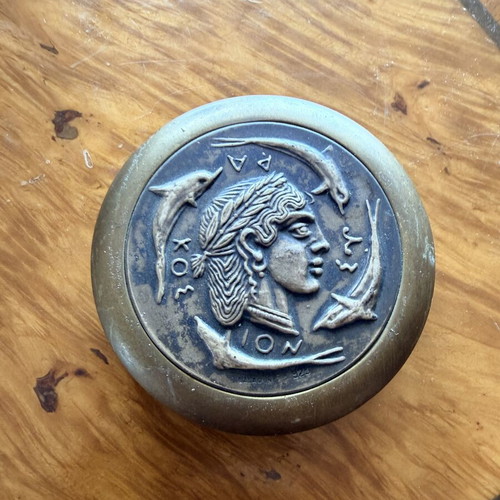 Vintage Presse-Papier Elias Lalaounis, 925 Silver & Brass Arethousa with Dolphins