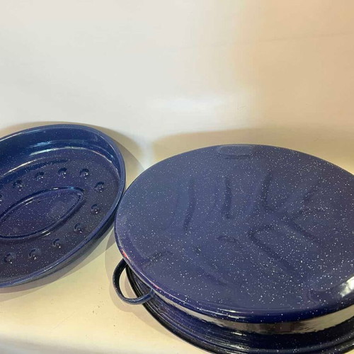 Blue Enamel Roasting Pan 21x41x31 New