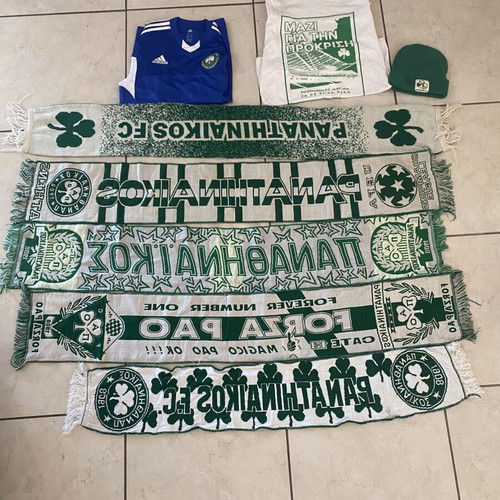 Panathinaikos collection with 5 scarves, 2 shirts and 1 hat new