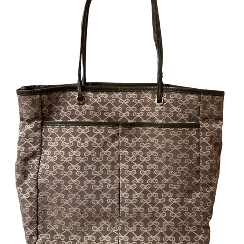 Anya Hindmarch shoulder bag used, grey canvas with 3 external pockets